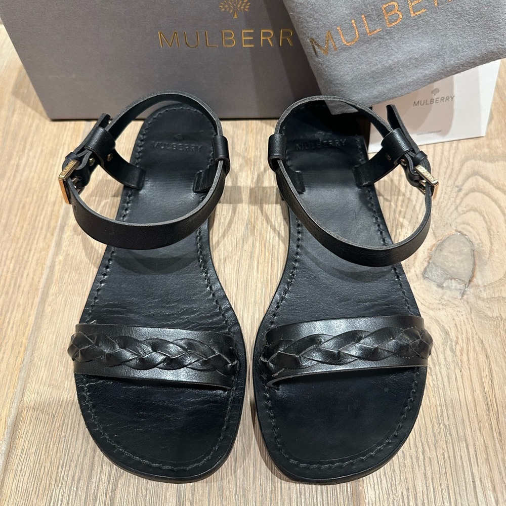 Mulberry Braided Strap Black Leather Sandals
